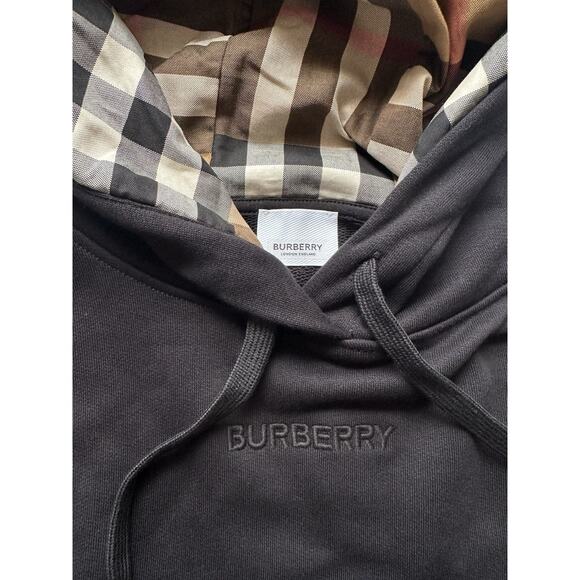 Burberry Talley Logo Checked Sweatshirt with Hoodie Black S 8084391 NWT $760 - Picture 8 of 16